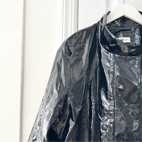 Jane Post Black Patent Shiny Boxy Rain Coat Poncho Jacket Snap Button Back 1X - Picture 5 of 14